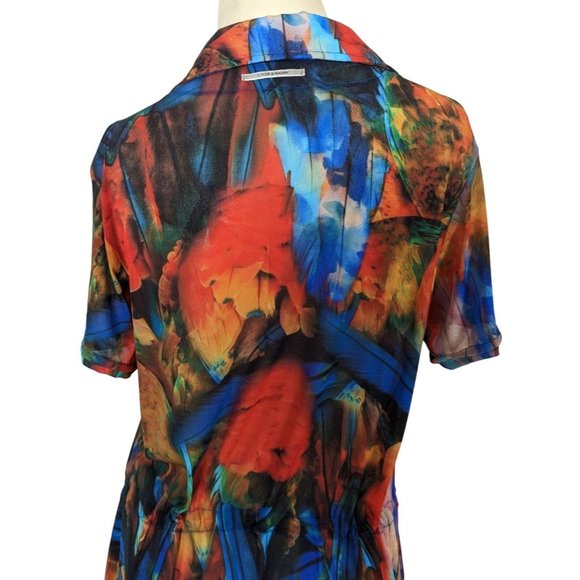 LYGIA & NANNY short sleeve colorful sheer button front coverup dress size S / M - Picture 7 of 9